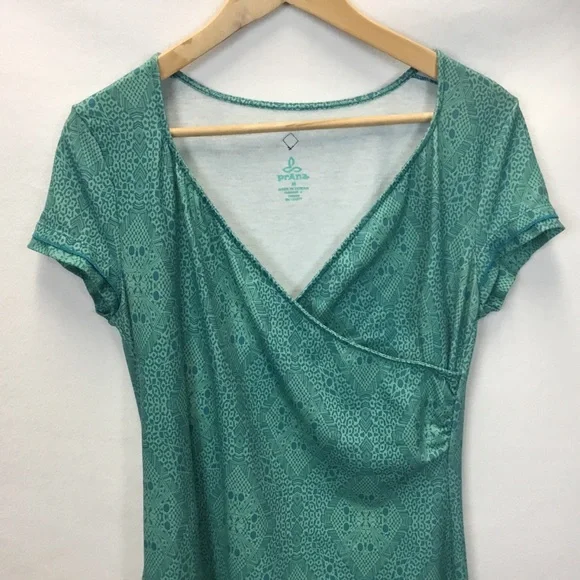 Prana Faux Wrap Short Sleeve Geo Print Athleisure Outdoor Hiking Dress Size M - Picture 4 of 7